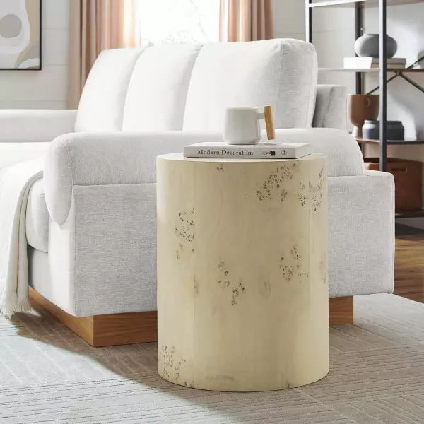 EEI-6271-BLB Cosmos 16" Round Burl Wood Side Table