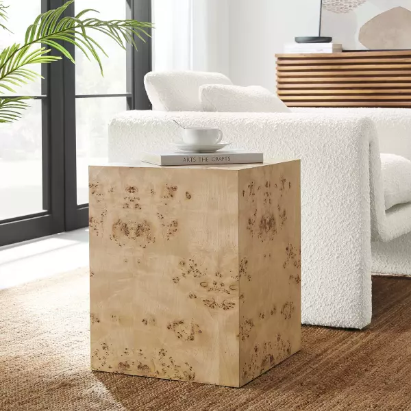 EEI-6273-NAB Cosmos 16" Square Burl Wood Side Table